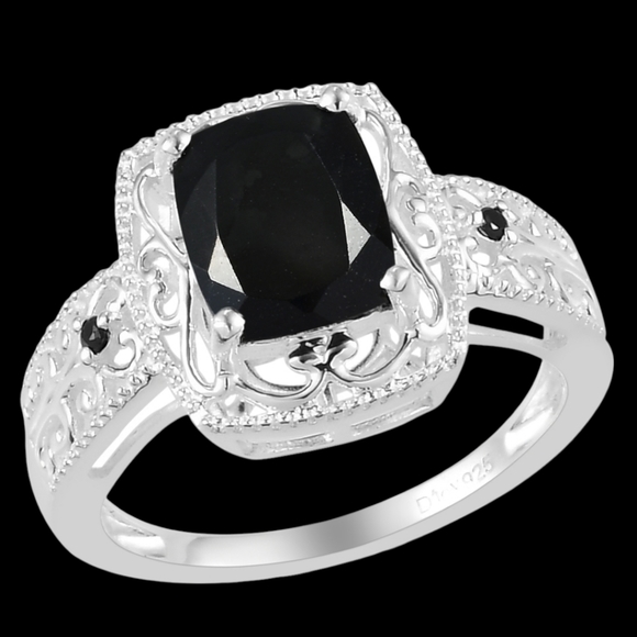 Australia Luxe Collective Jewelry - Australian Black Tourmaline and Natural Thai Black Spinel Ring in Sterling Silve